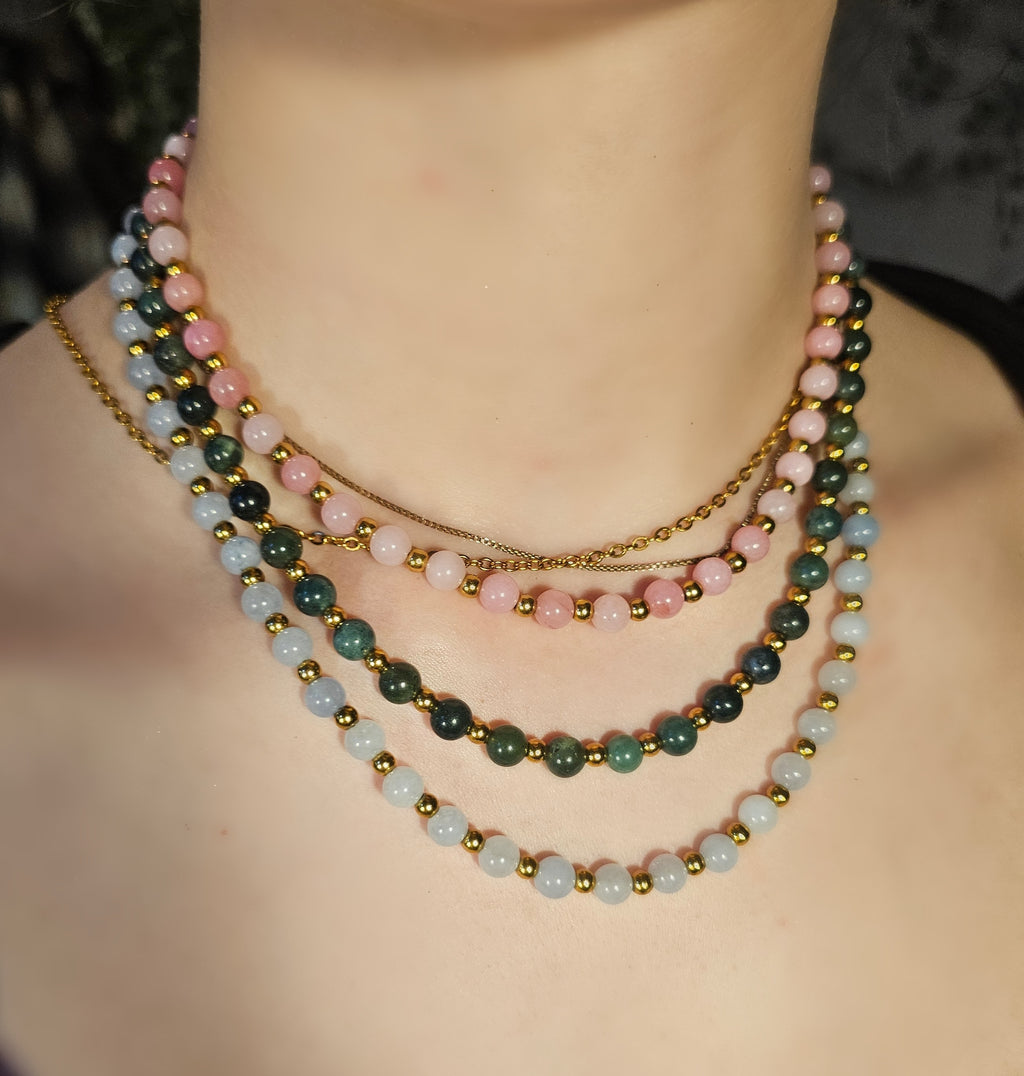 Green and gold bead necklace
