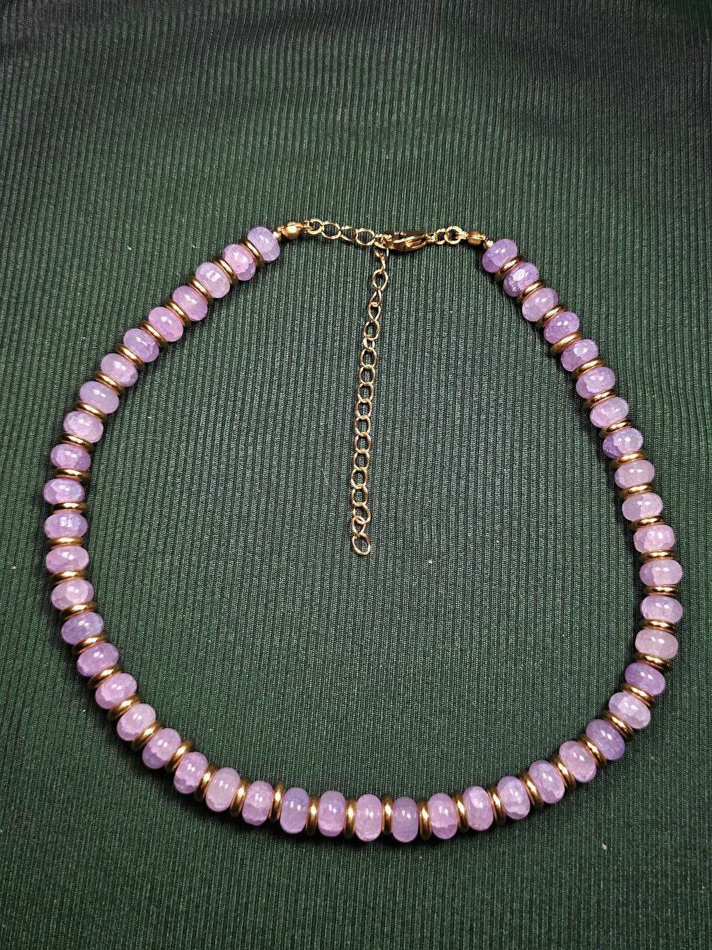 Crackle blue and purple glass and gold bead necklace