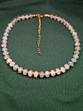 Crackle blue glass and gold beaded necklace