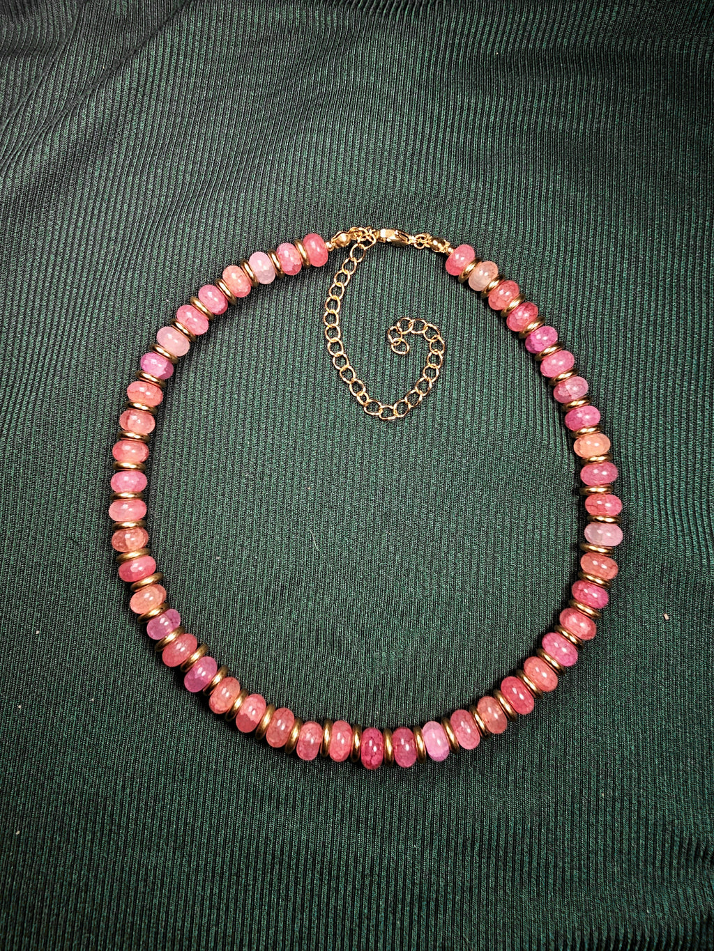 Crackle red glass and gold beaded necklace
