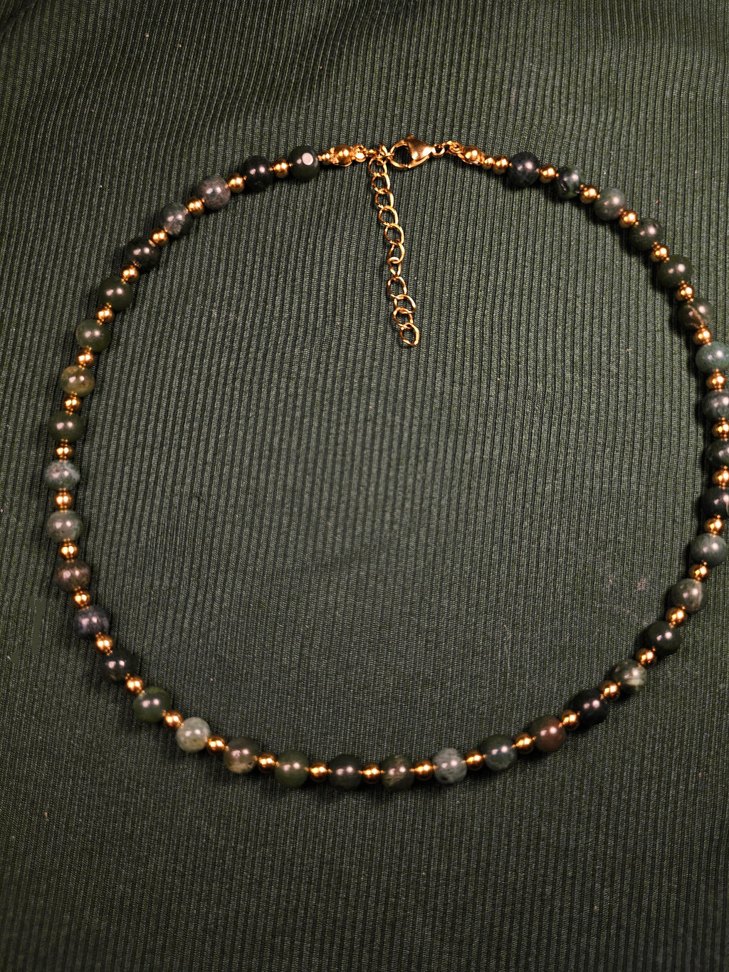 Green and gold bead necklace