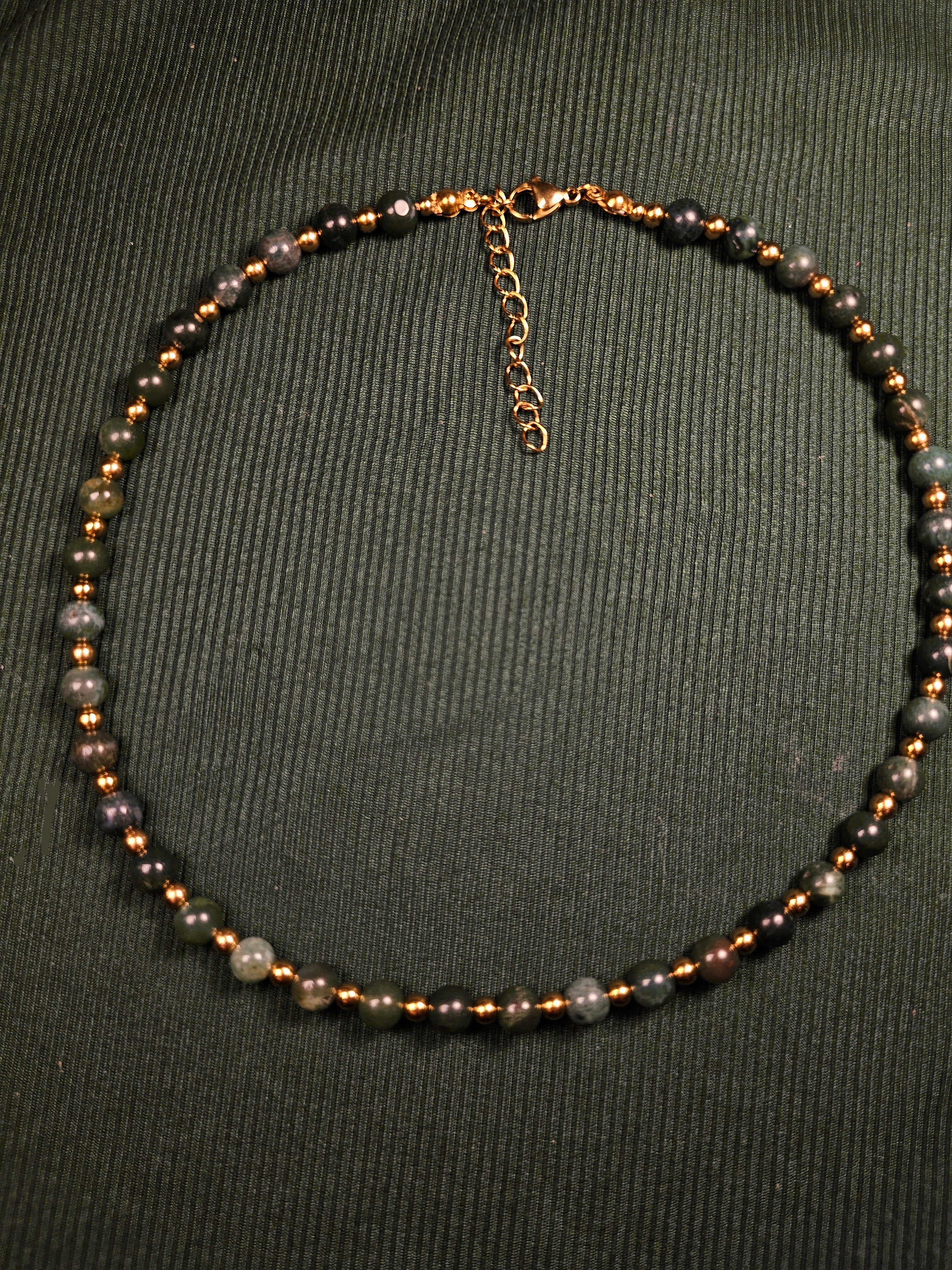 Green and gold bead necklace