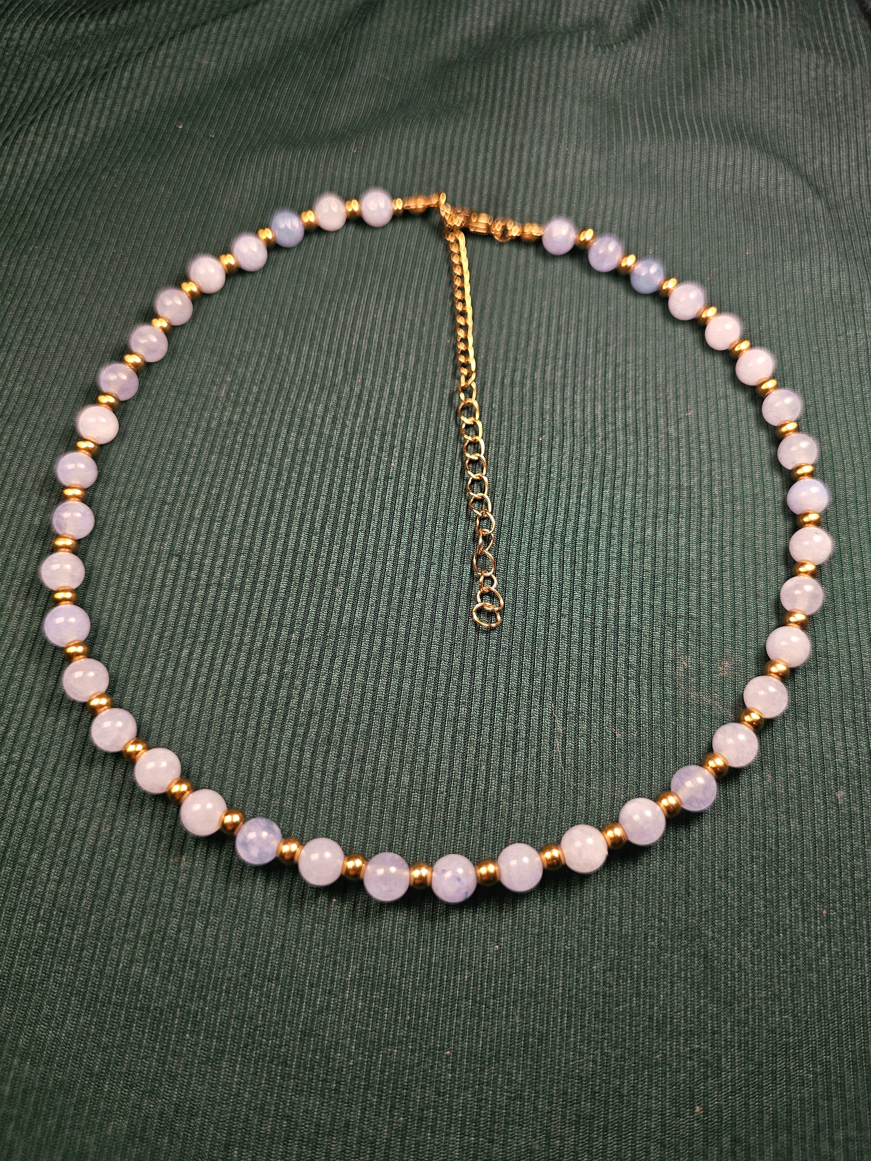 Blue and gold bead necklace