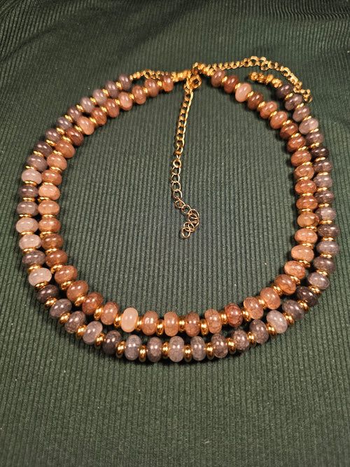 Crackle brown and black glass and gold bead necklace