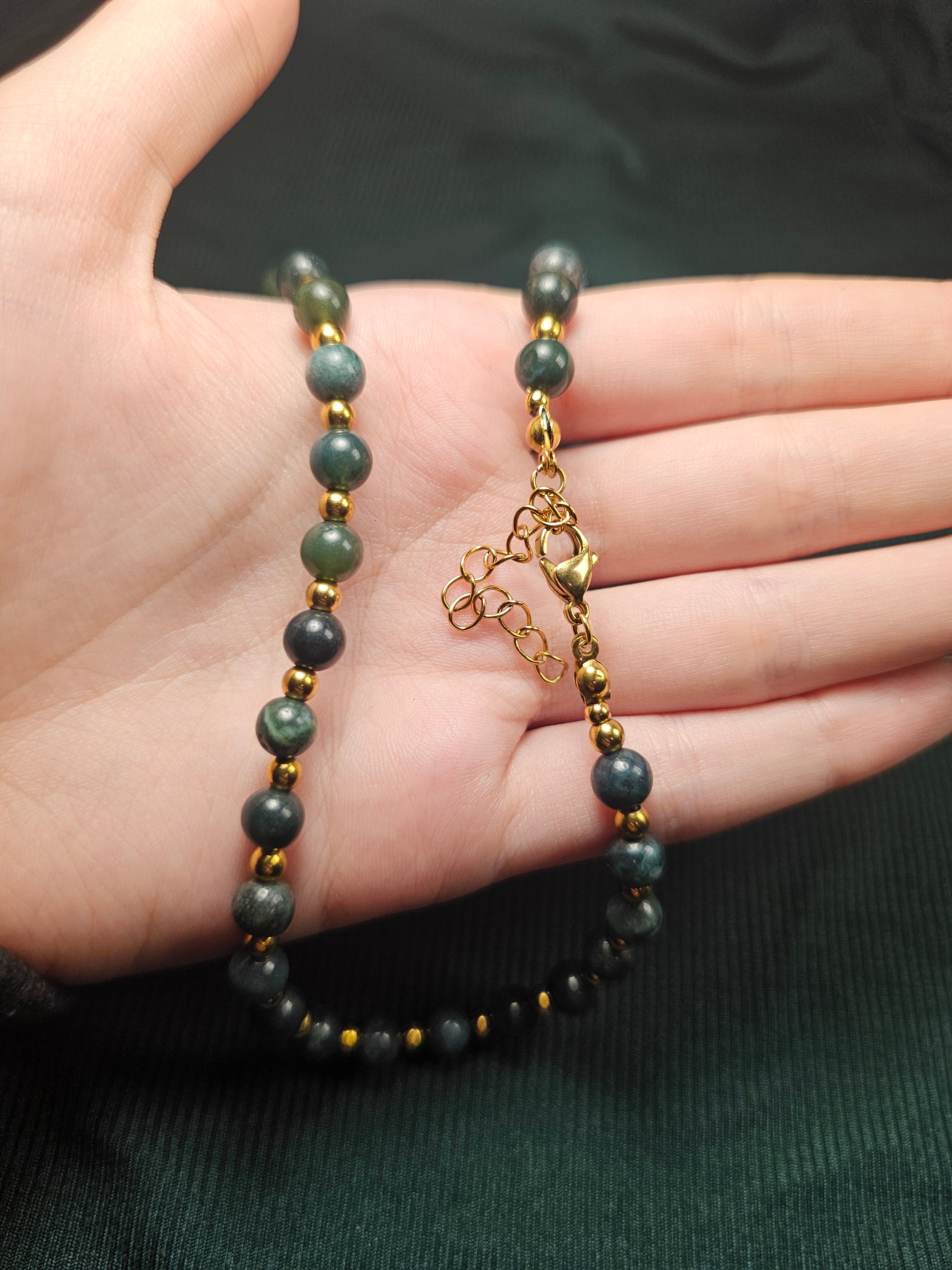 Green and gold bead necklace