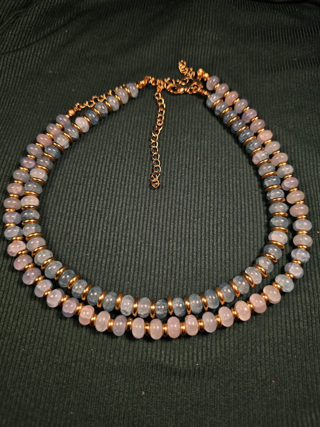 Crackle blue glass and gold beaded necklace