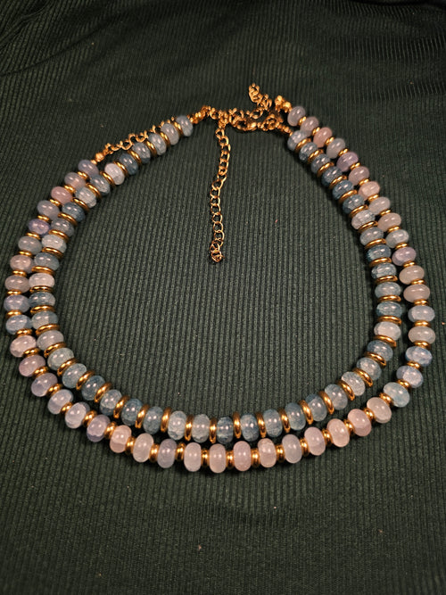 Crackle blue glass and gold beaded necklace