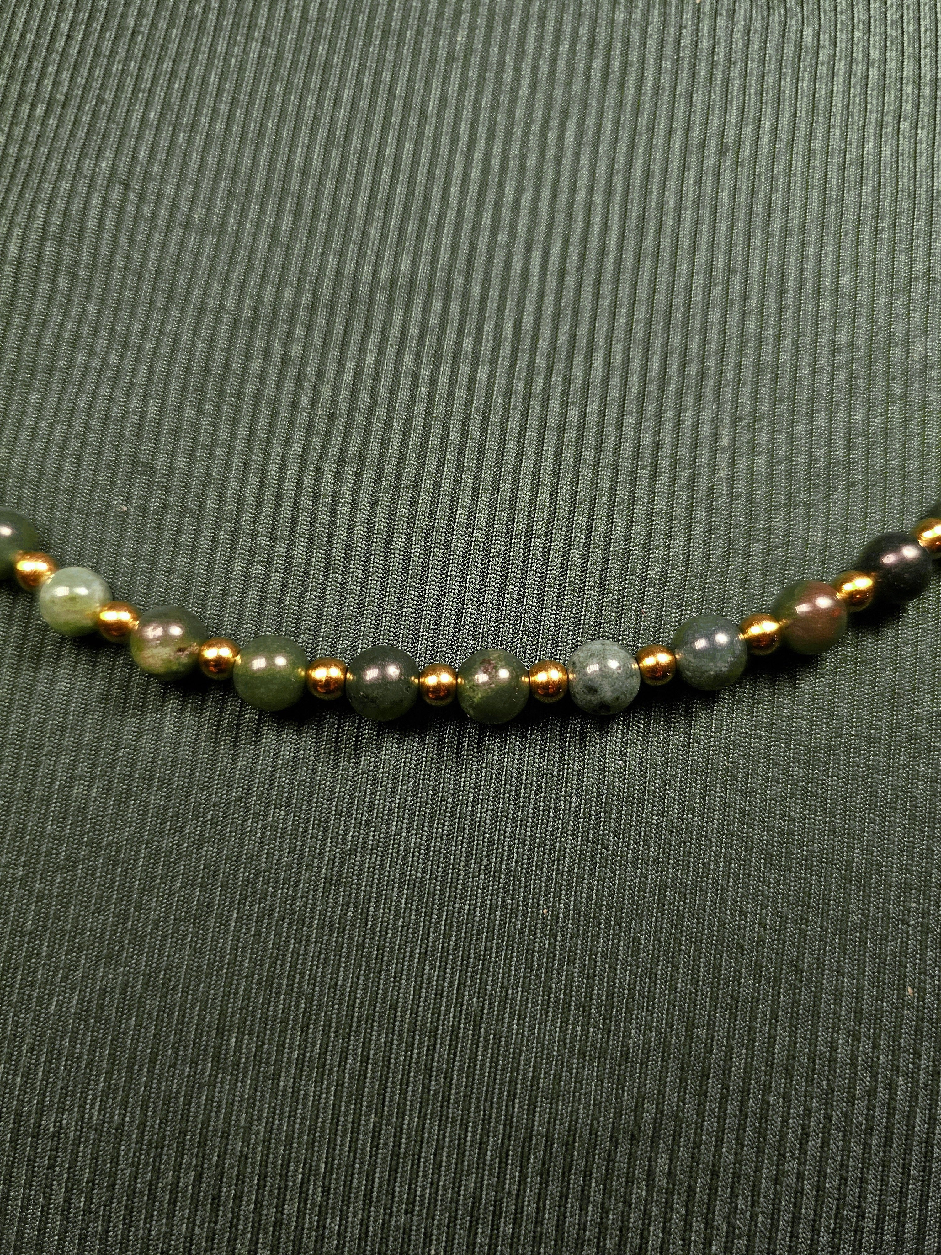 Green and gold bead necklace