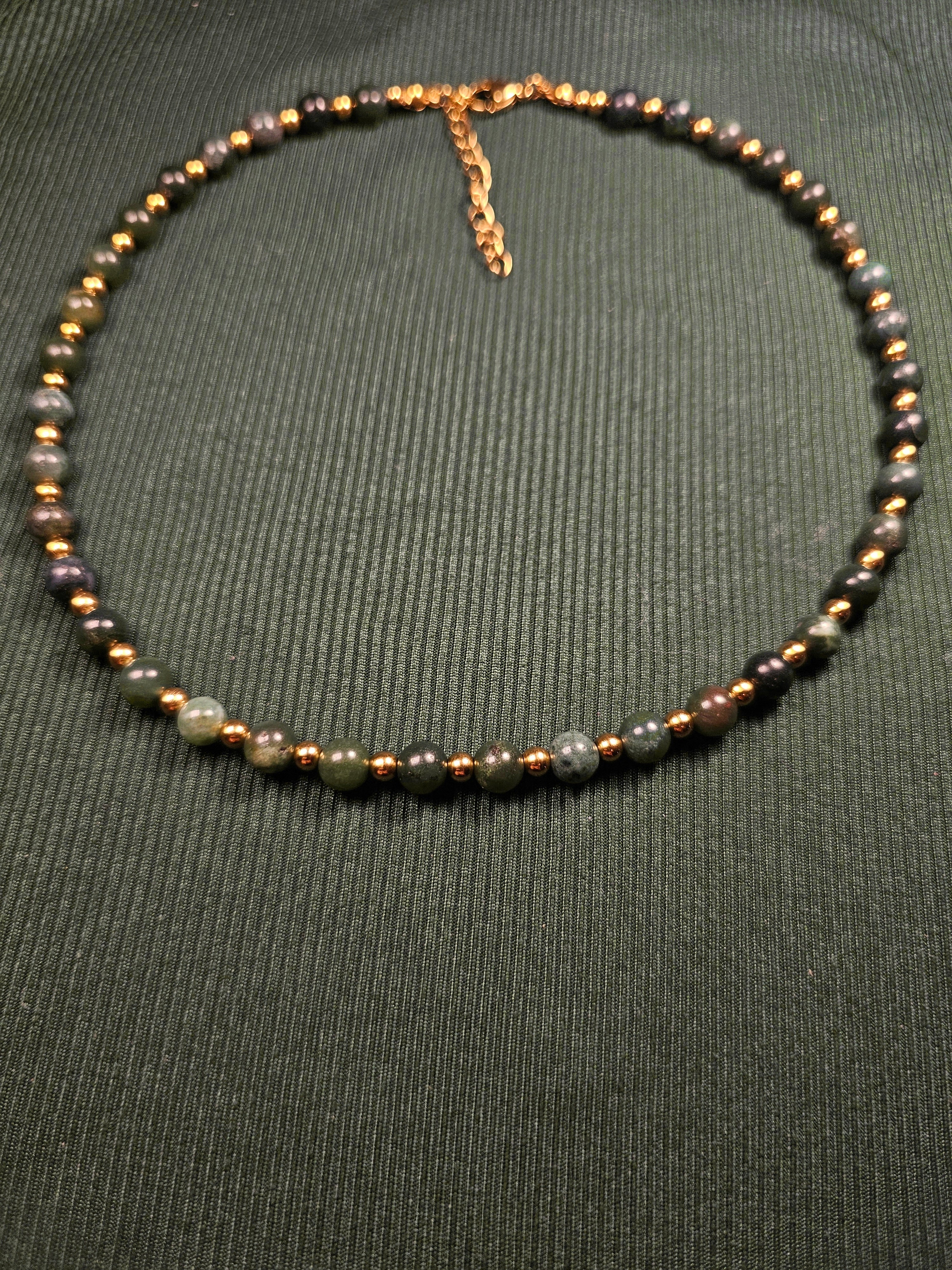 Green and gold bead necklace