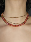 Crackle red glass and gold beaded necklace